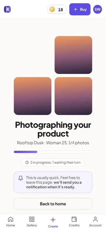 A screen recording of photos appearing one by one, the finished set opening, and a redo being requested for photo 3
