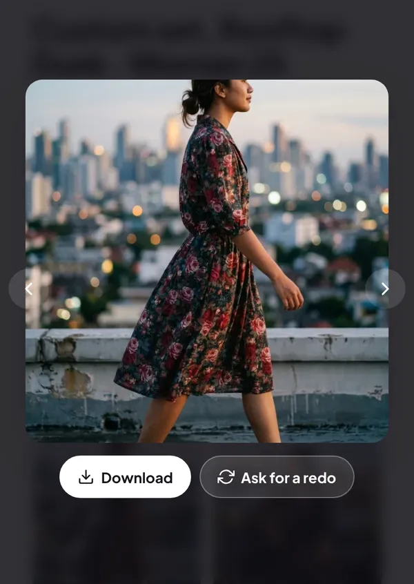 A photo opened full size with Download and Ask for a redo buttons