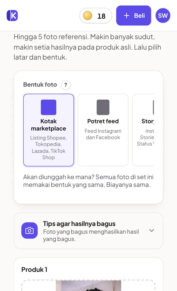 Pemilih bentuk foto dengan Kotak marketplace terpilih