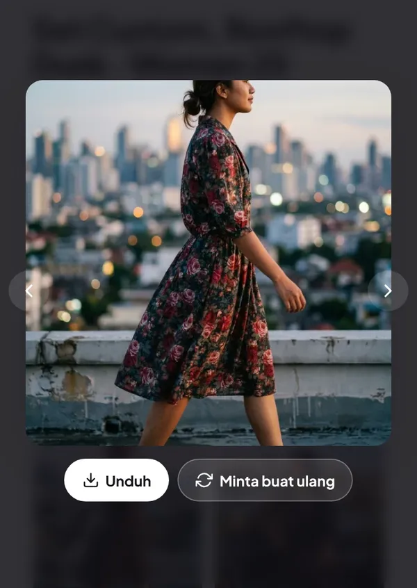 Foto dibuka dalam ukuran penuh dengan tombol Unduh dan Minta buat ulang